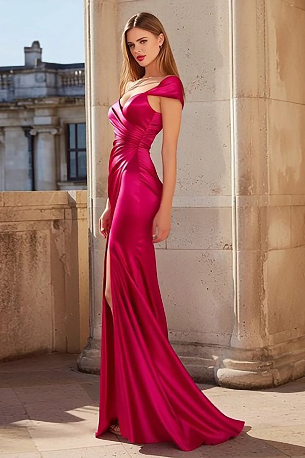 Fuchsia One Shoulder Mermaid Satin Prom Dress