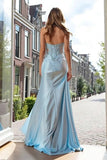 Sky Blue Sweetheart Ruched Prom Dress with Appliques