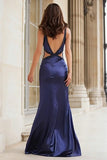 Navy Spaghetti Straps Cut Out Mermaid Prom Dress