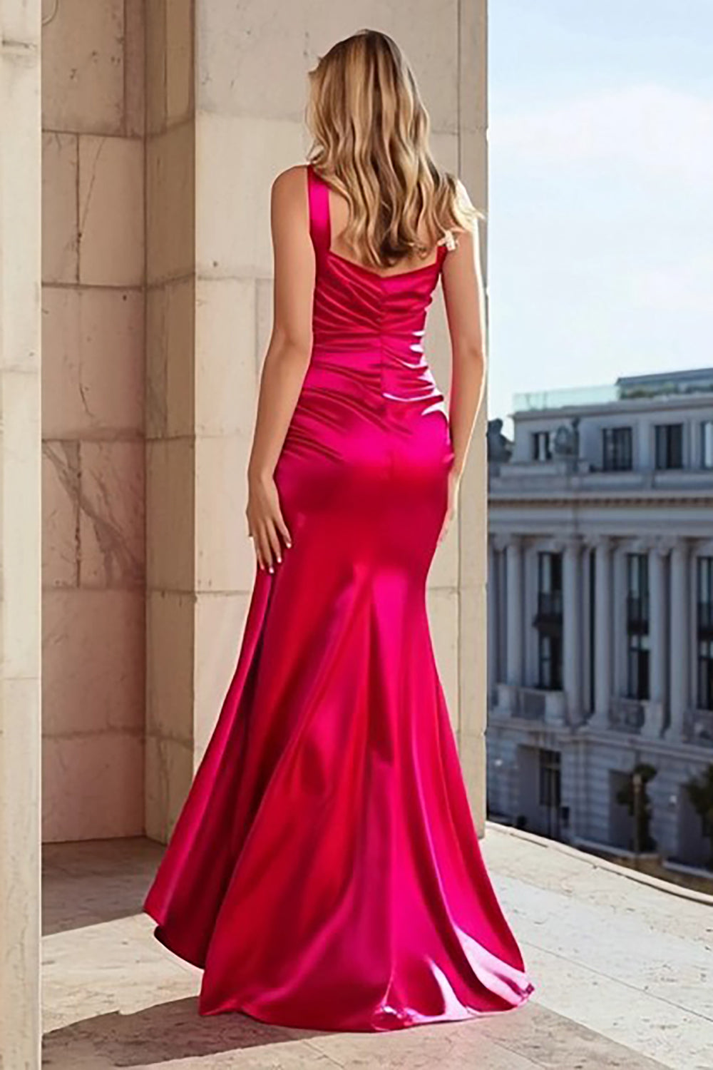 One Shoulder Fuchsia Mermaid Prom Dress with Side Cape