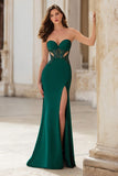 Dark Green Sequin Cut Out Mermaid Strapless Prom Dress