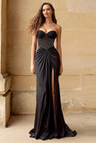 Black Sheath Beaded Strapless Prom Dress