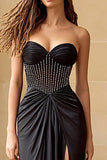 Black Sheath Beaded Strapless Prom Dress