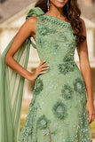One Shoulder A Line Eucalyptus Prom Dress with Appliques
