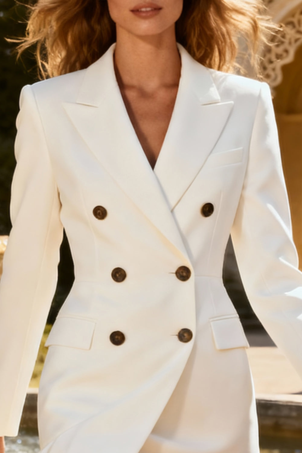 White Peaked Lapel Double Breasted Short Engagement Dress