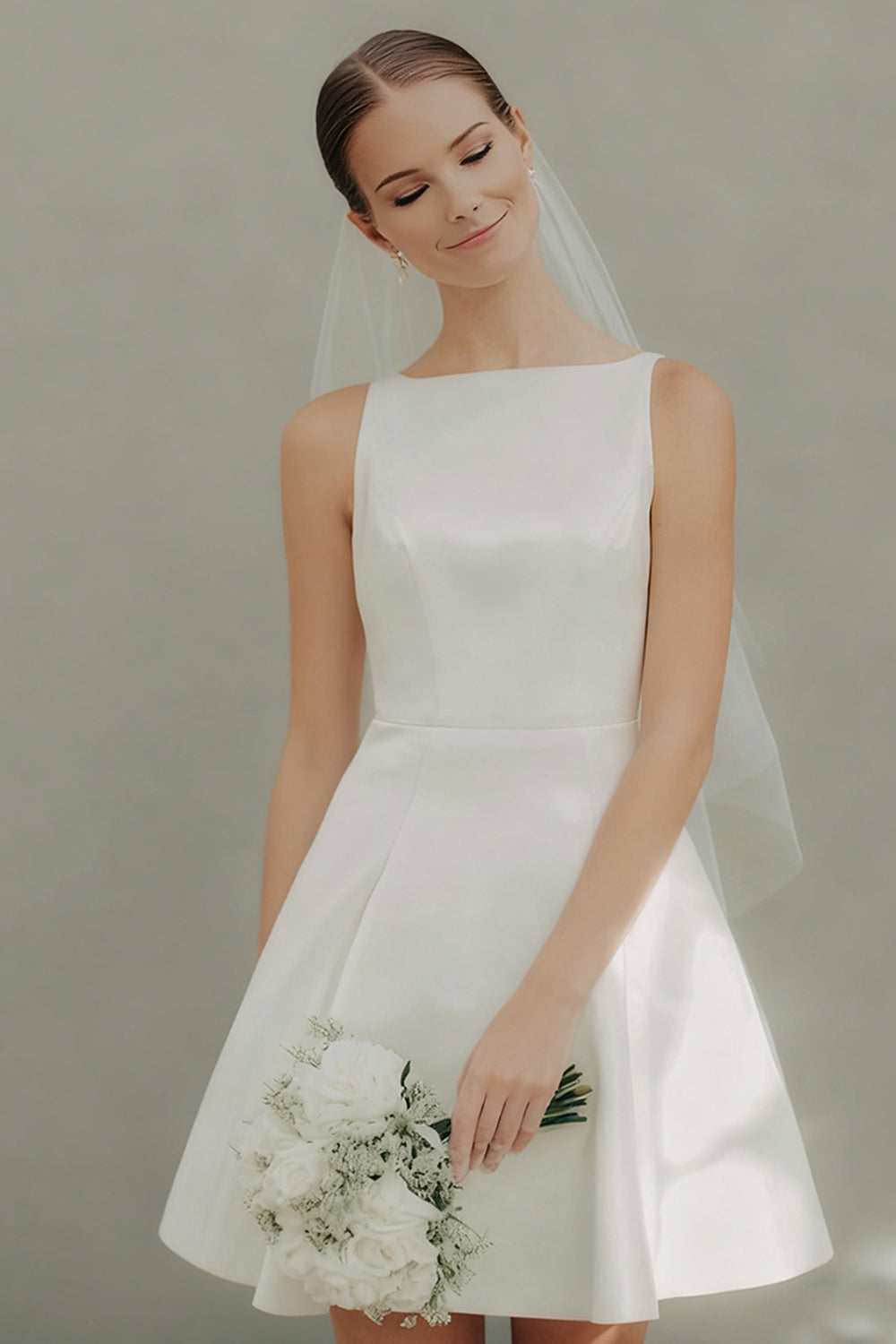 Simple White A Line Satin Short Engagement Dress