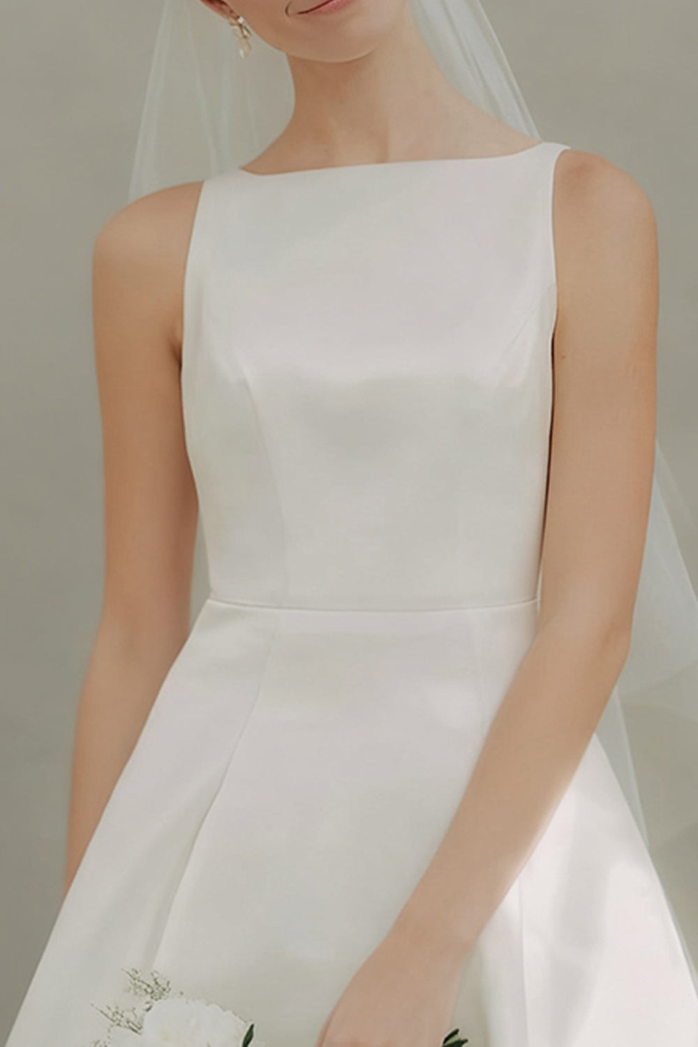 Simple White A Line Satin Short Engagement Dress