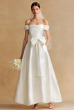 Off the Shoulder Bowed A Line White Maxi Engagement Dress