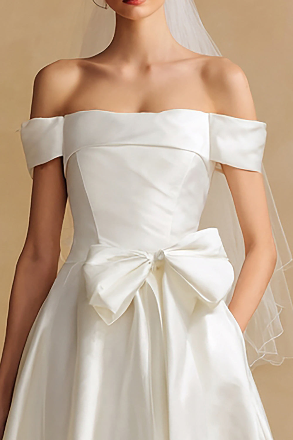 Off the Shoulder Bowed A Line White Maxi Engagement Dress