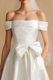 Off the Shoulder Bowed A Line White Maxi Engagement Dress