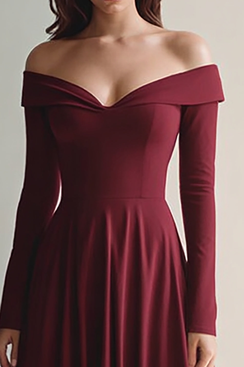 Burgundy Off the Shoulder A Line Long Evening Dress