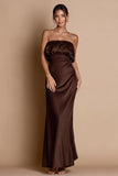 Coffee Strapless Satin Long Evening Dress