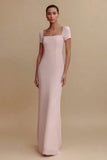 Pink Square Neck Sheath Maxi Evening Dress