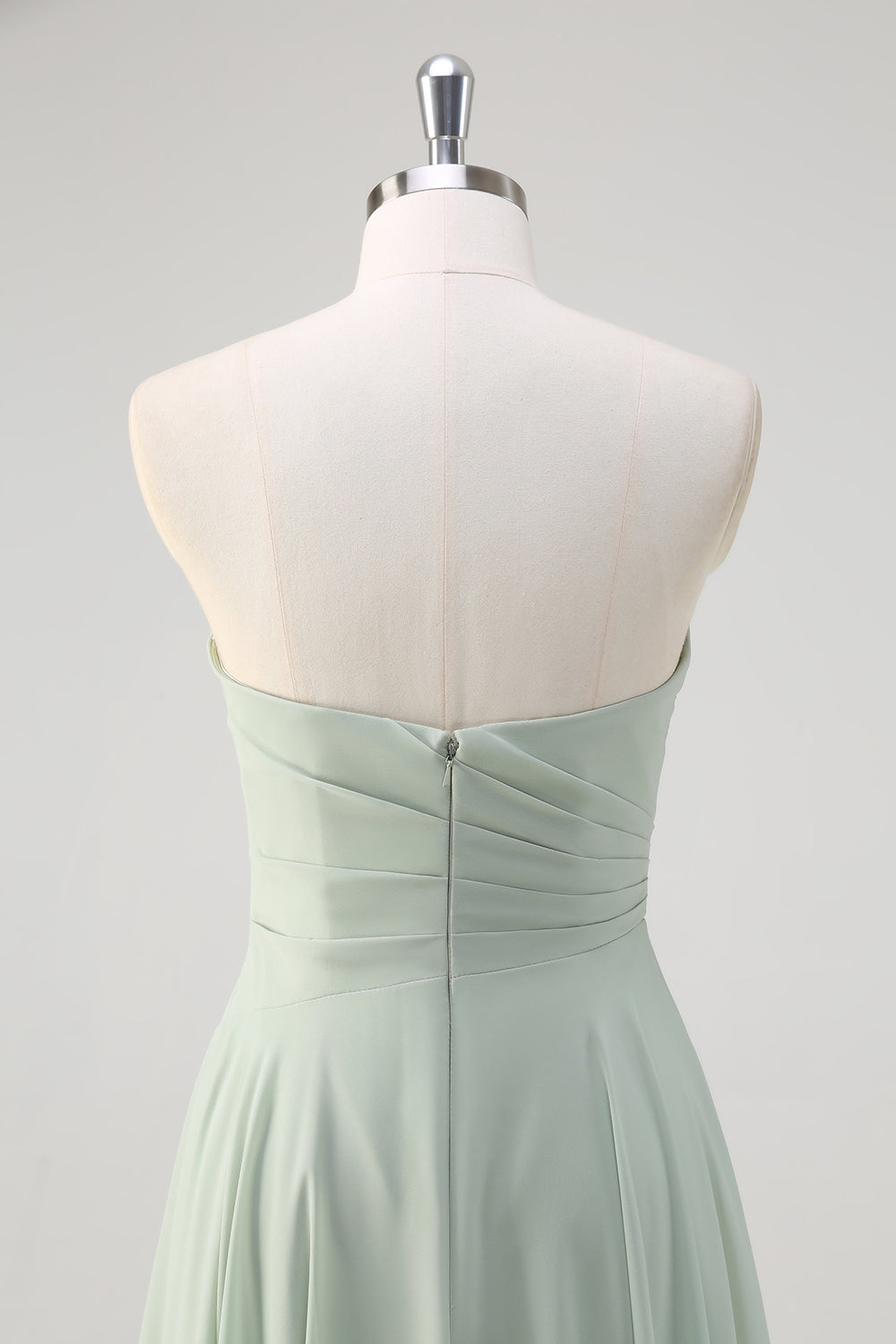 Matcha A Line Strapless Ruched Chiffon Backless Long Bridesmaid Dress