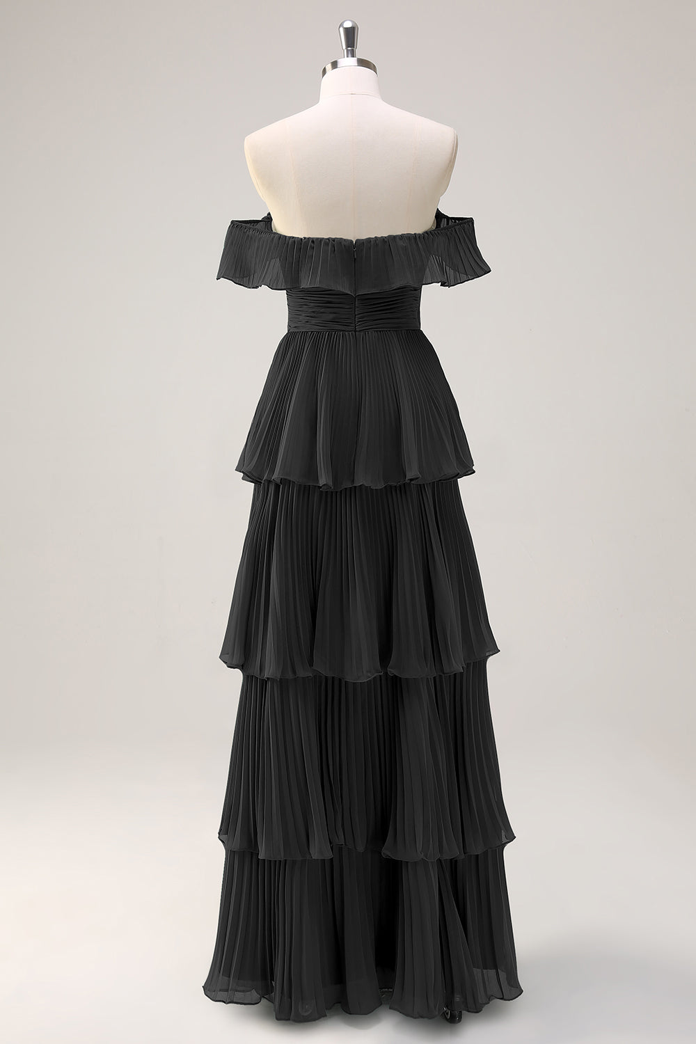 Eucalyptus A-Line Off The Shoulder Tiered Pleated Floor Length Bridesmaid Dress