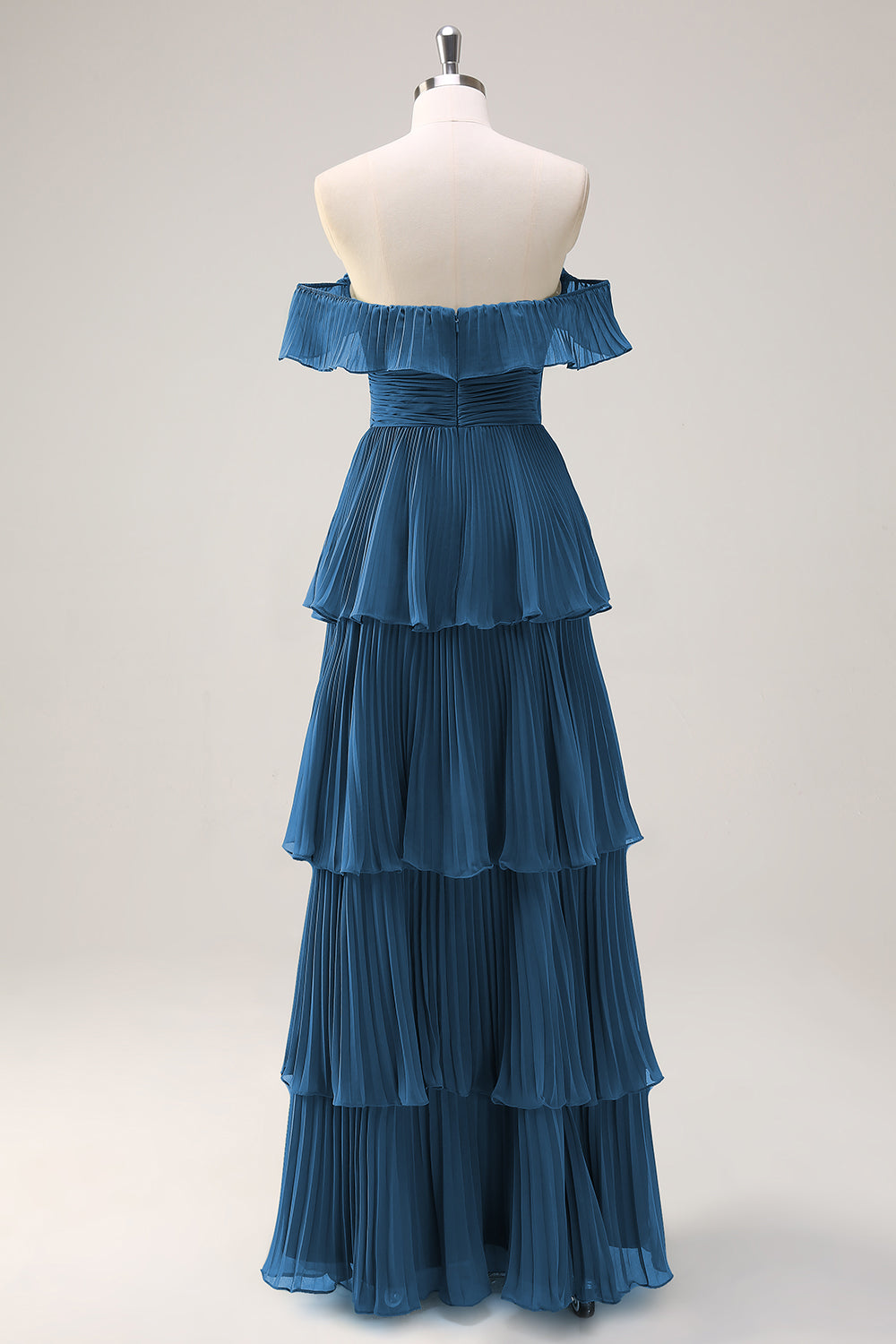 Eucalyptus A-Line Off The Shoulder Tiered Pleated Floor Length Bridesmaid Dress