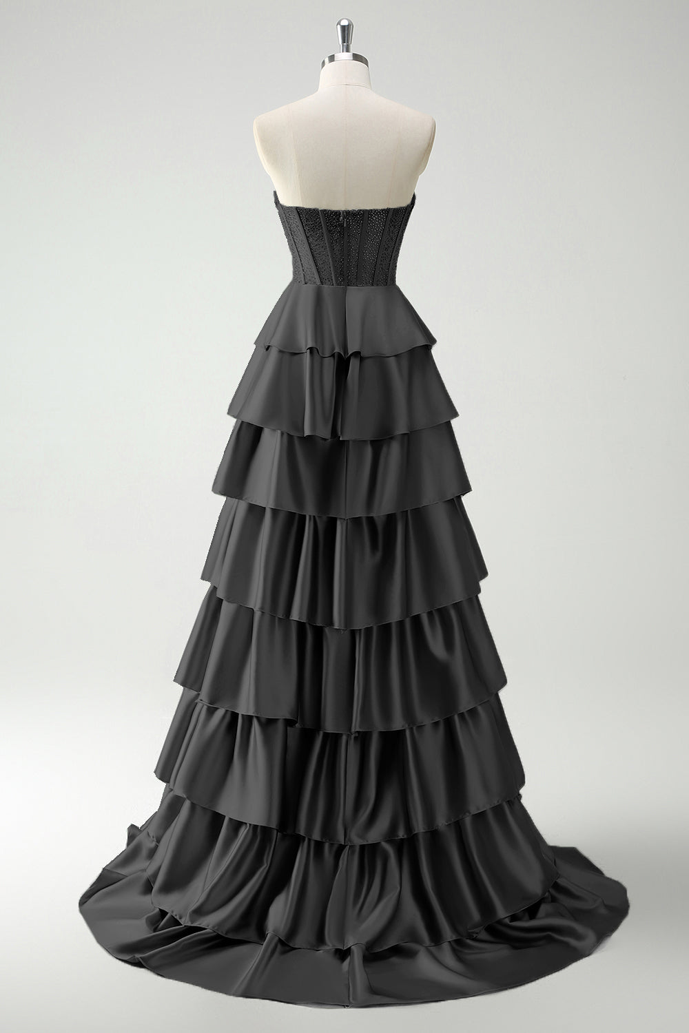 Green Princess Sweetheart Satin Tiered Long Corset Prom Dress with Slit