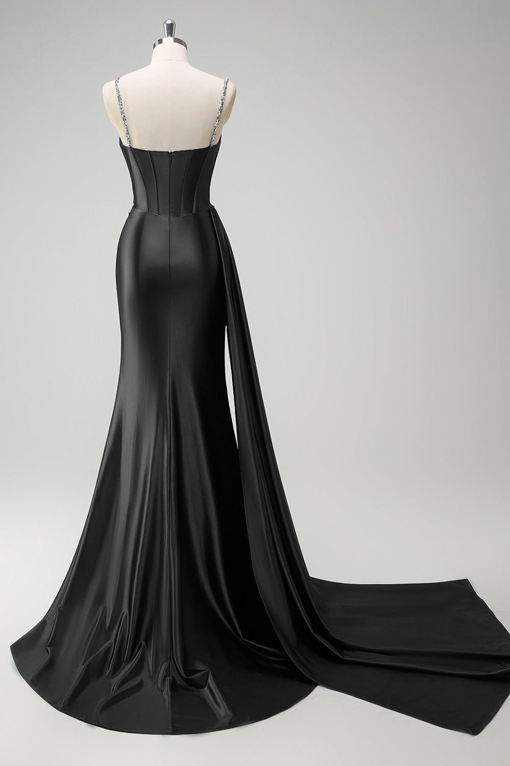 Sparkly Dark Green Mermaid Side Streamer Sequins Corset Satin Prom Dress with Slit