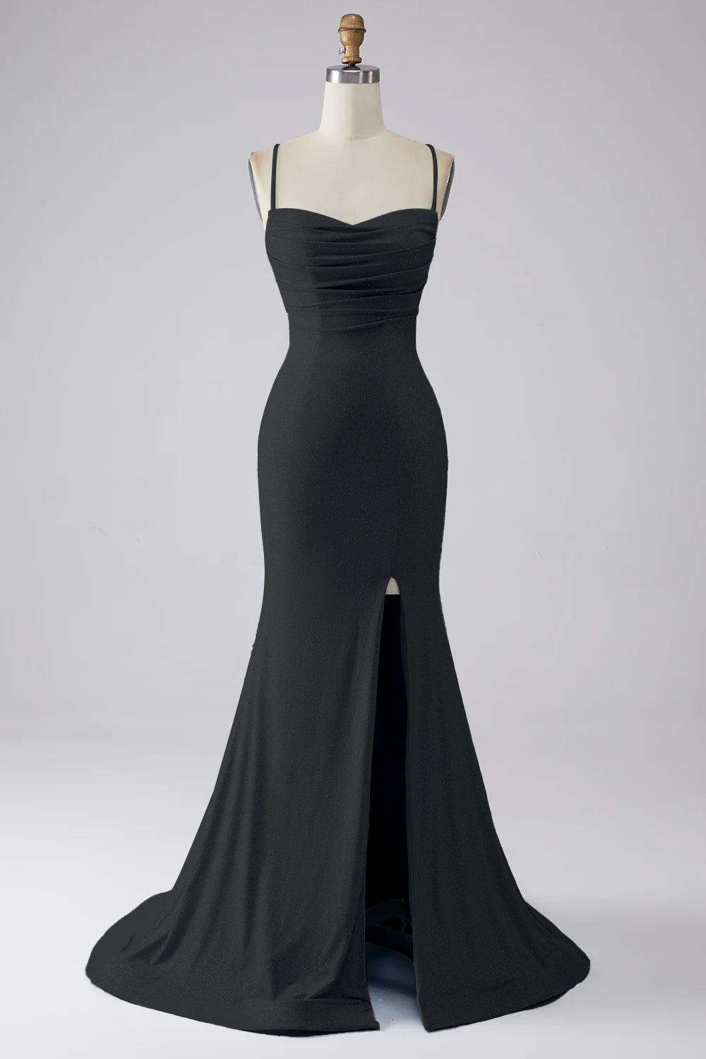 Light Blue Sparkly Mermaid Lace Up Back Long Prom Dress with Slit