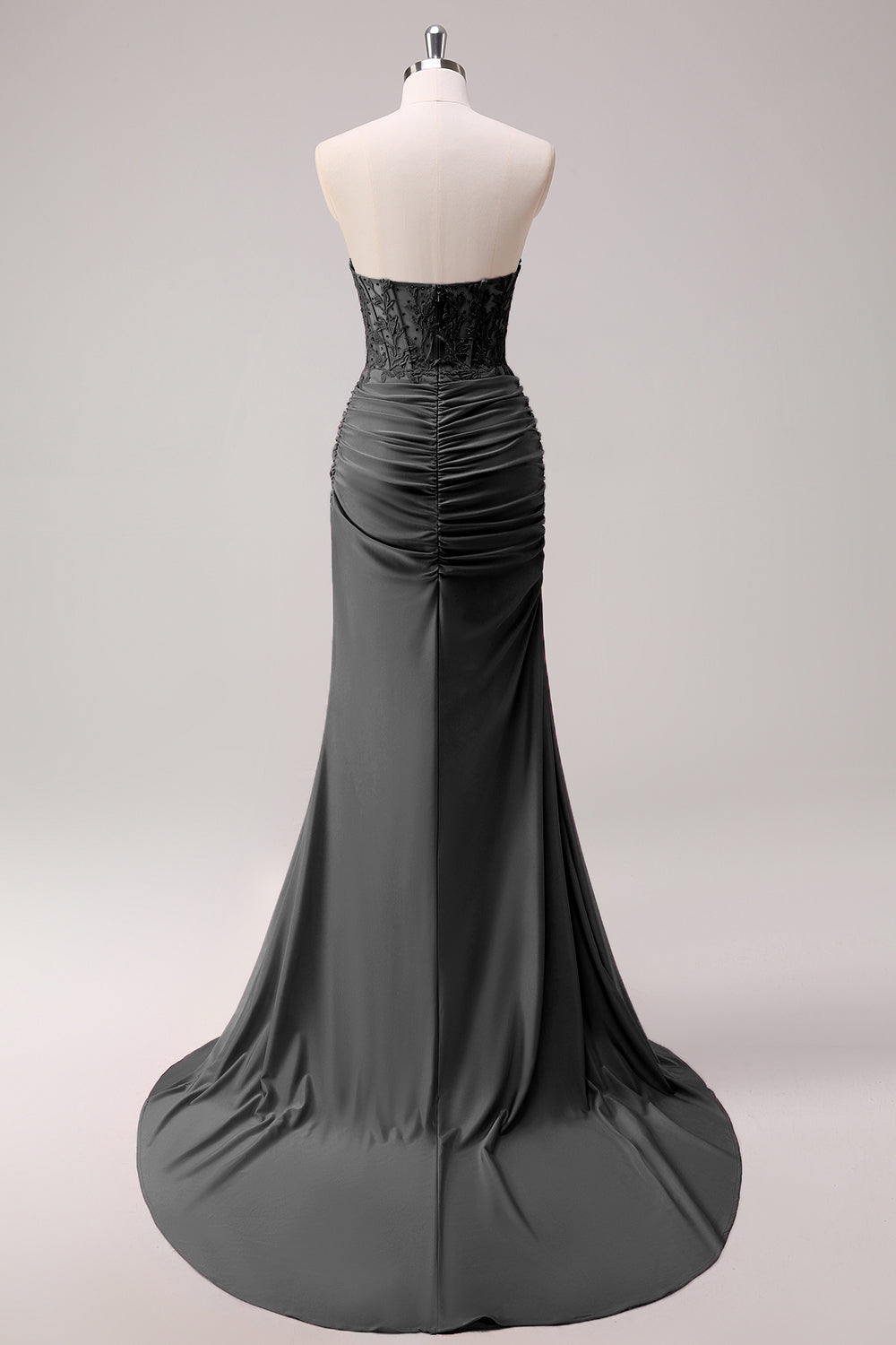 Dark Green Mermaid Strapless Ruched Corset Long Prom Dress with Slit