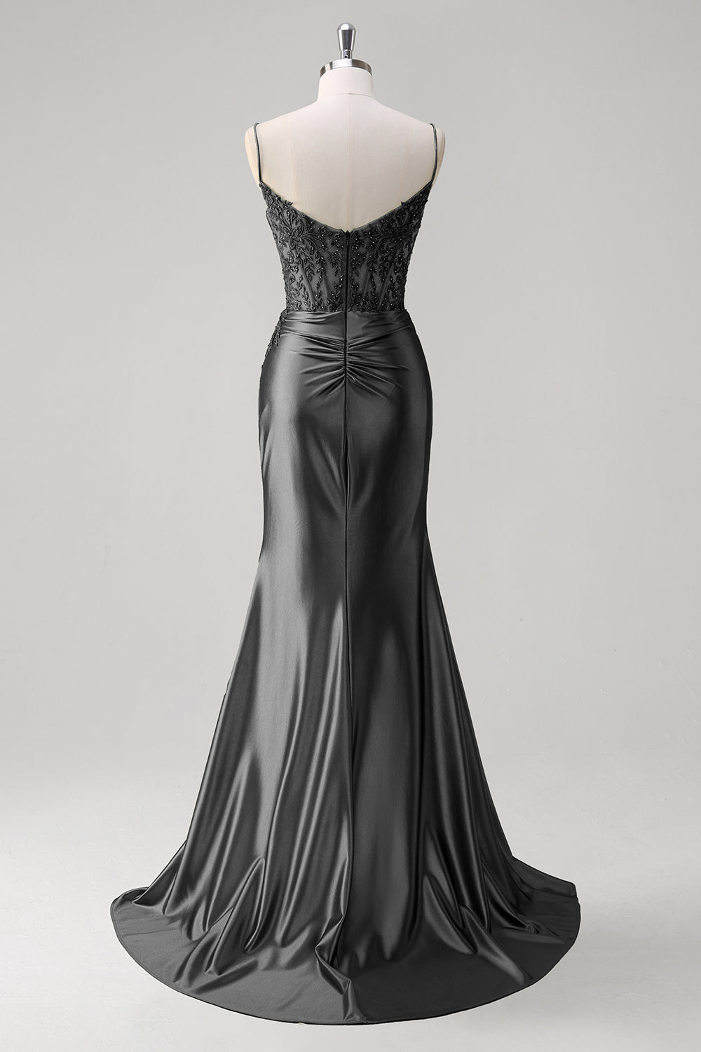 Green Mermaid Pleated Corset Beaded Long Prom Dress with Slit