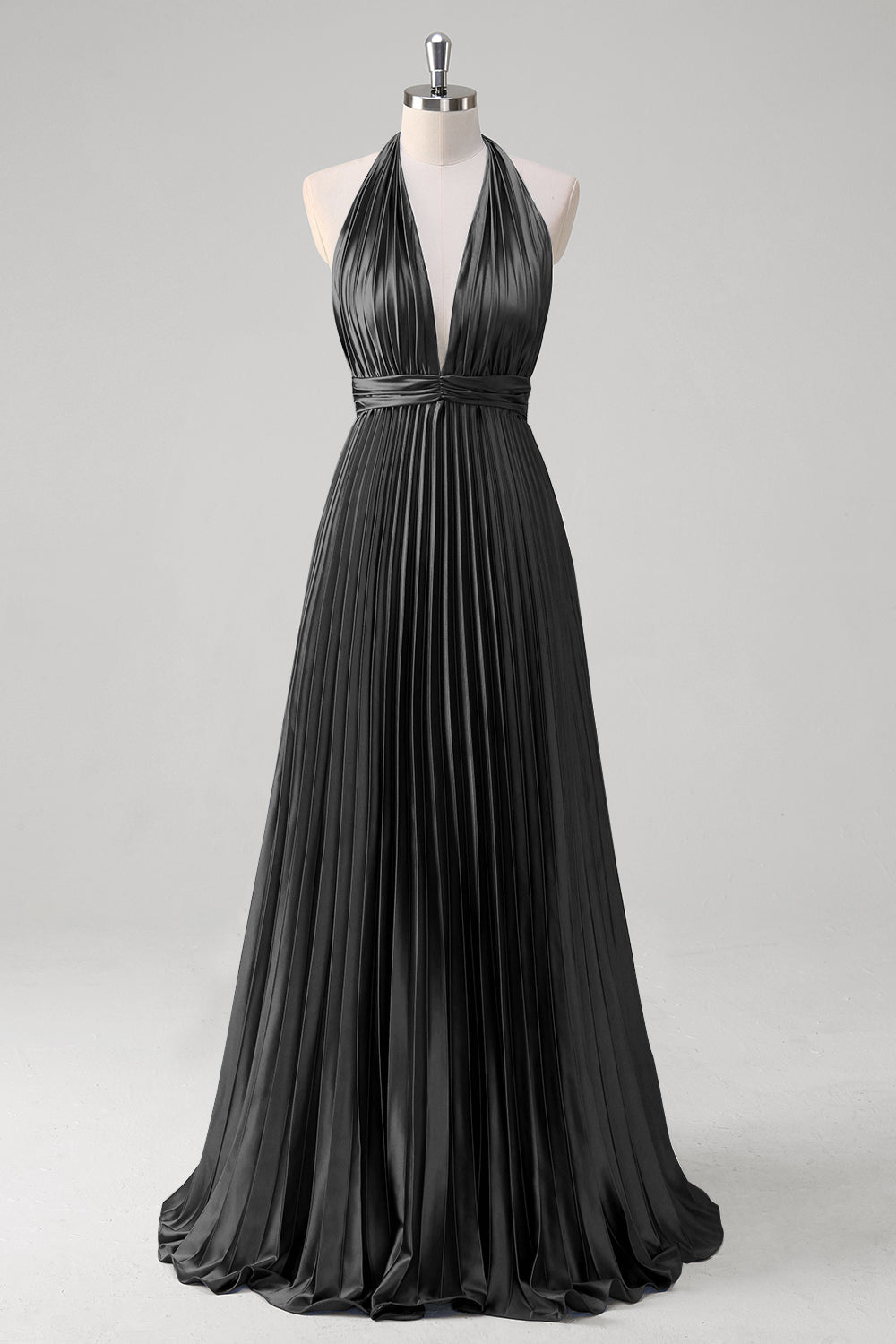 Royal Blue A Line Halter Pleated Long Prom Dress