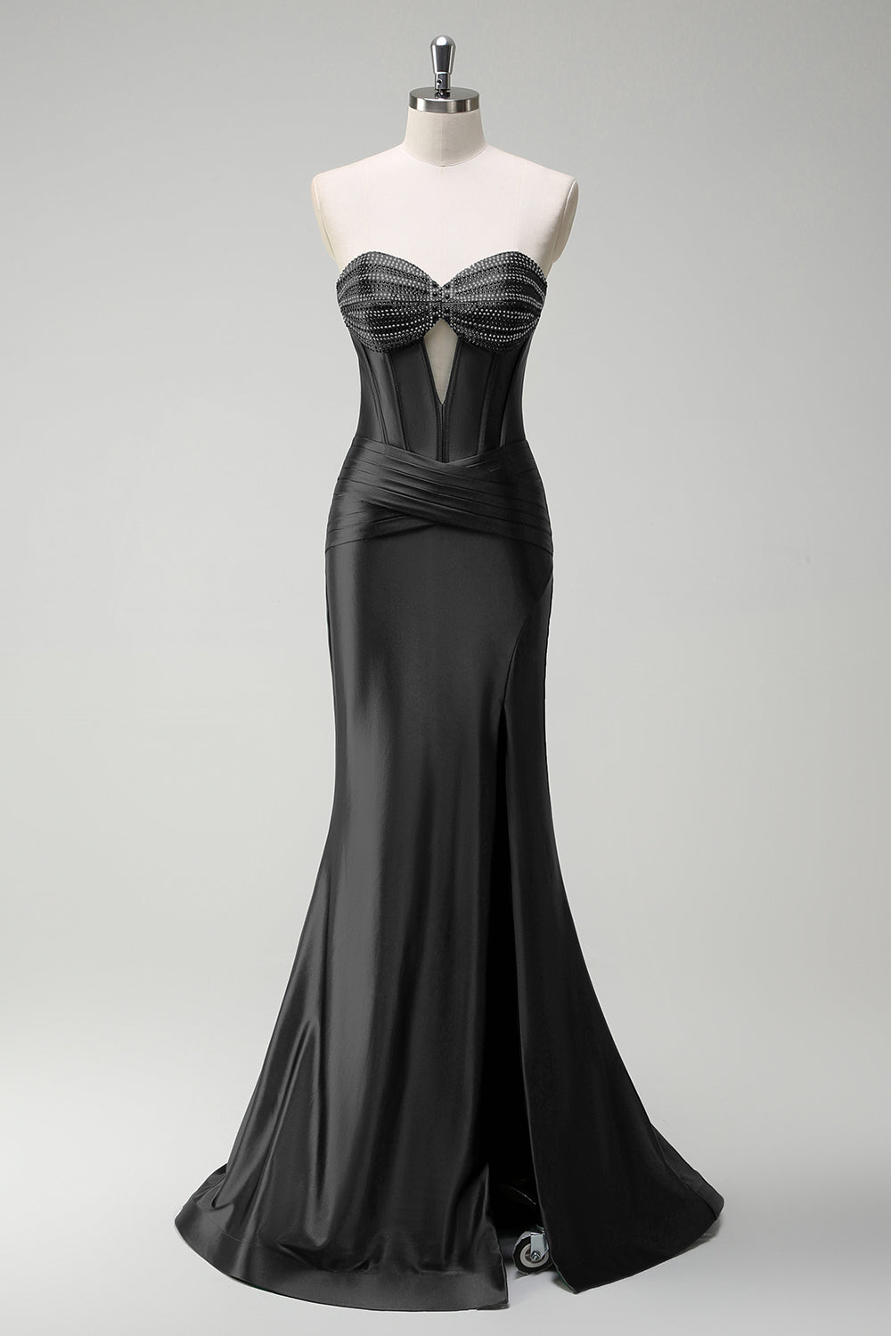 Dark Green Mermaid Beaded Keyhole Corset Satin Long Prom Dress with Slit