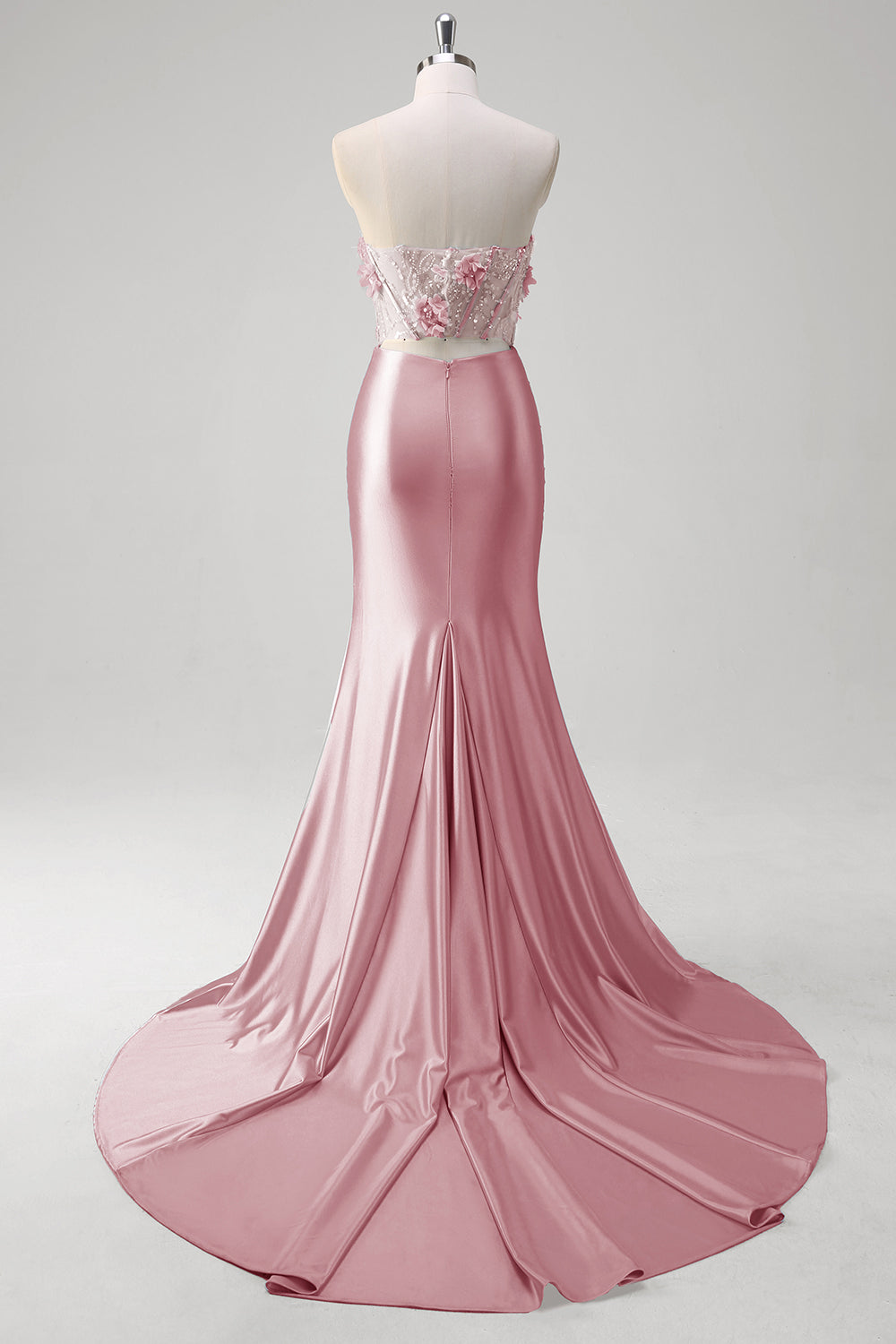 Blue Mermaid Strapless Corset Floral Long Prom Dress With Slit