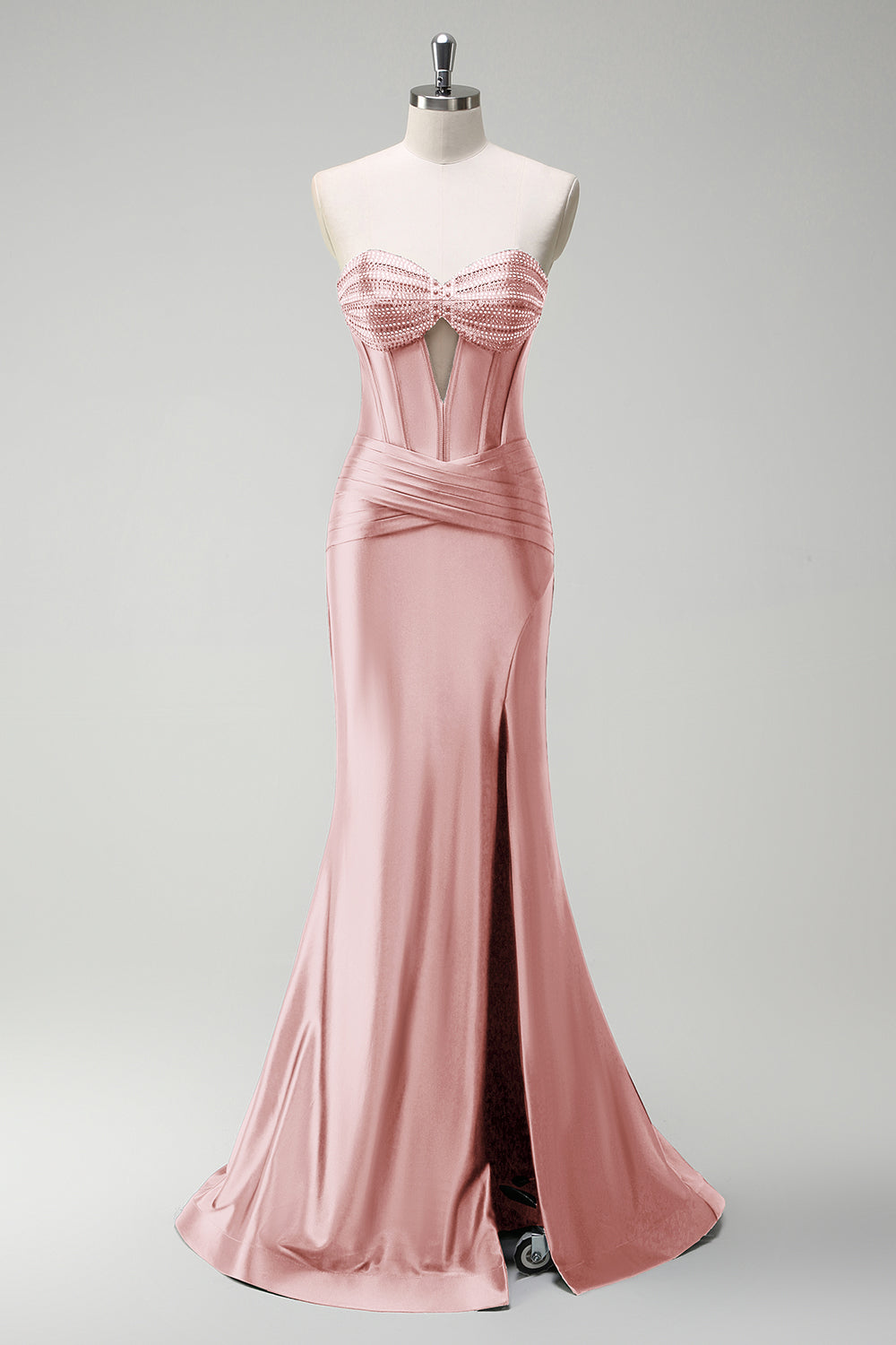 Dark Green Mermaid Beaded Keyhole Corset Satin Long Prom Dress with Slit