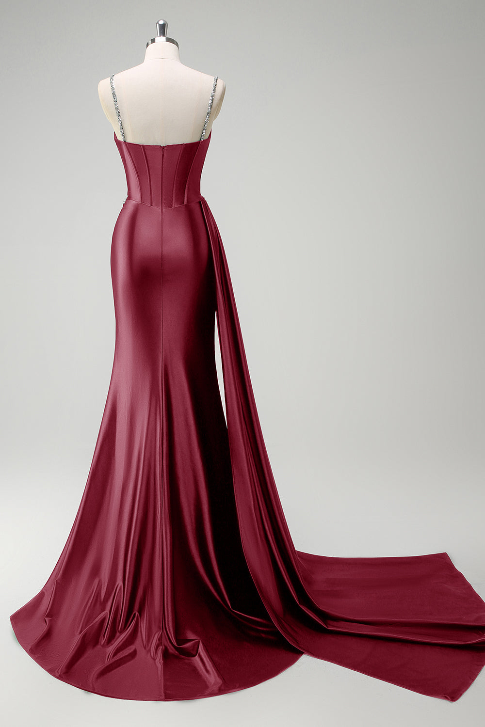 Sparkly Dark Green Mermaid Side Streamer Sequins Corset Satin Prom Dress with Slit