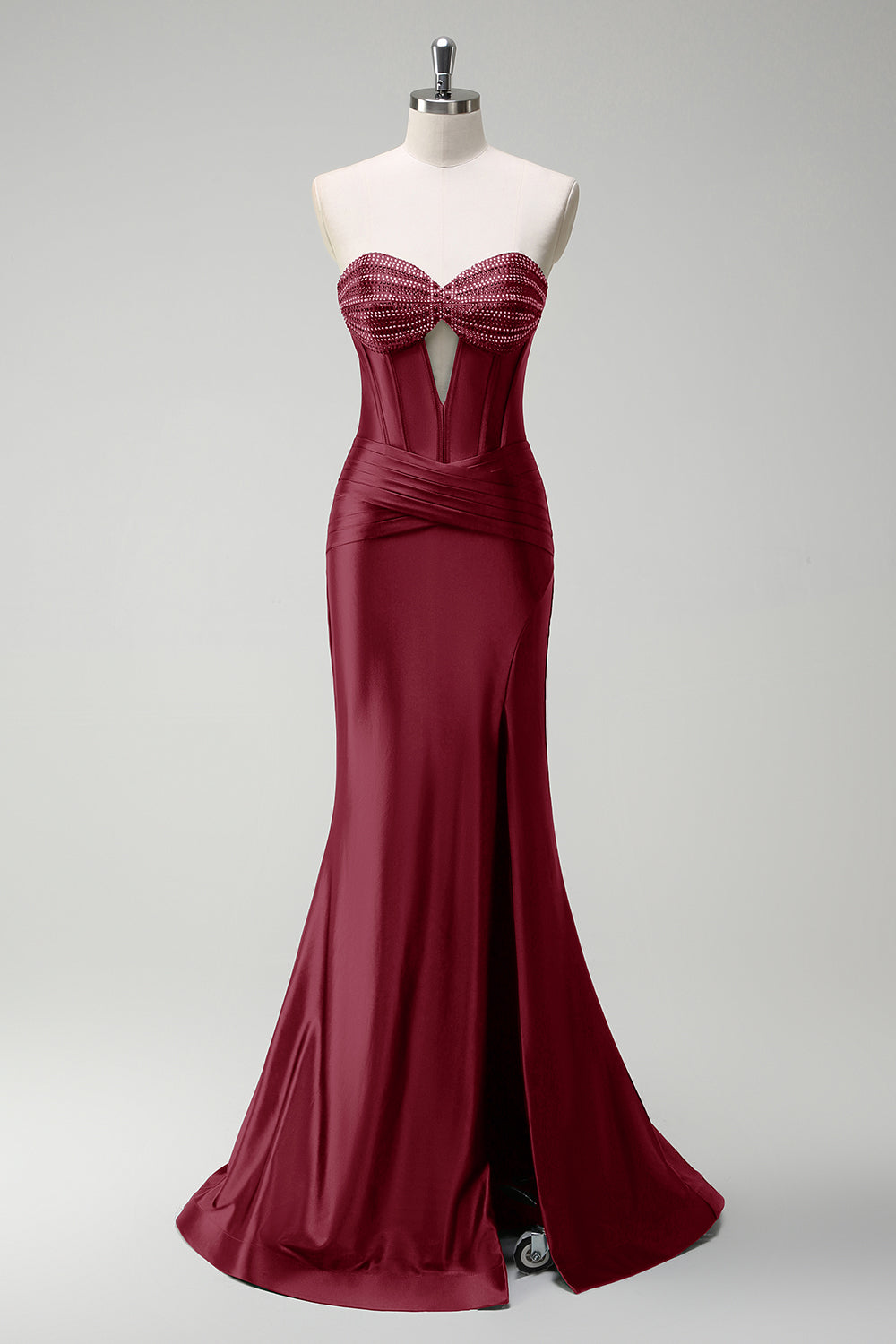 Dark Green Mermaid Beaded Keyhole Corset Satin Long Prom Dress with Slit