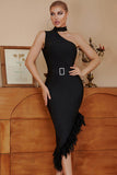 Asymmetrical Little Black Dress with Feathers