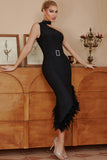 Asymmetrical Little Black Dress with Feathers