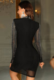 Glitter Beaded Long Sleeves Bodycon Little Black Dress