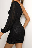 Sparkly One Shoulder Little Black Dress