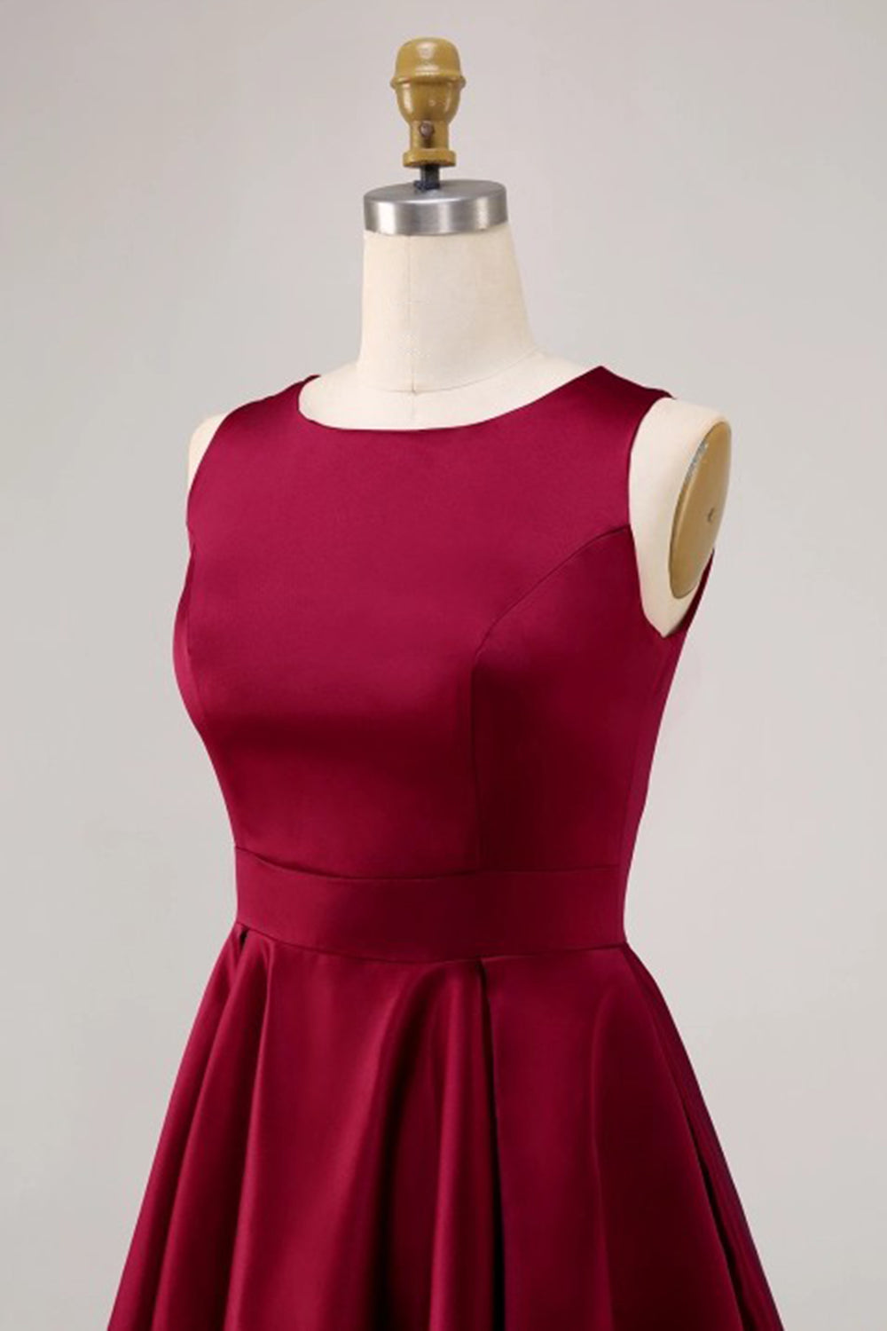 Burgundy Bateau Neck A Line Satin High-Low Cocktail Dress