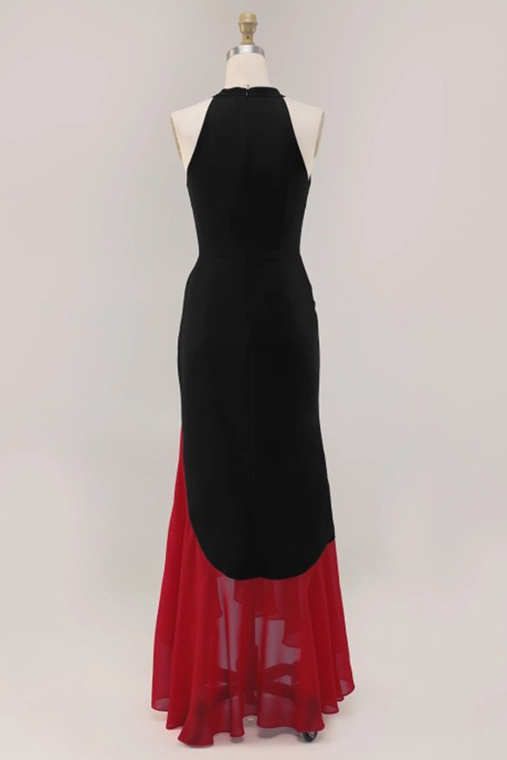 Black Red Halter Mermaid High-Low Formal Dress