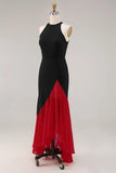 Black Red Halter Mermaid High-Low Formal Dress