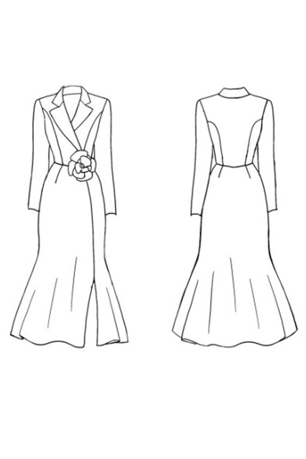 White Notched Lapel Mermaid Satin Beaded Midi Formal Dress