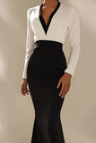 Long Sleeve Black Mermaid V Neck Formal Dress