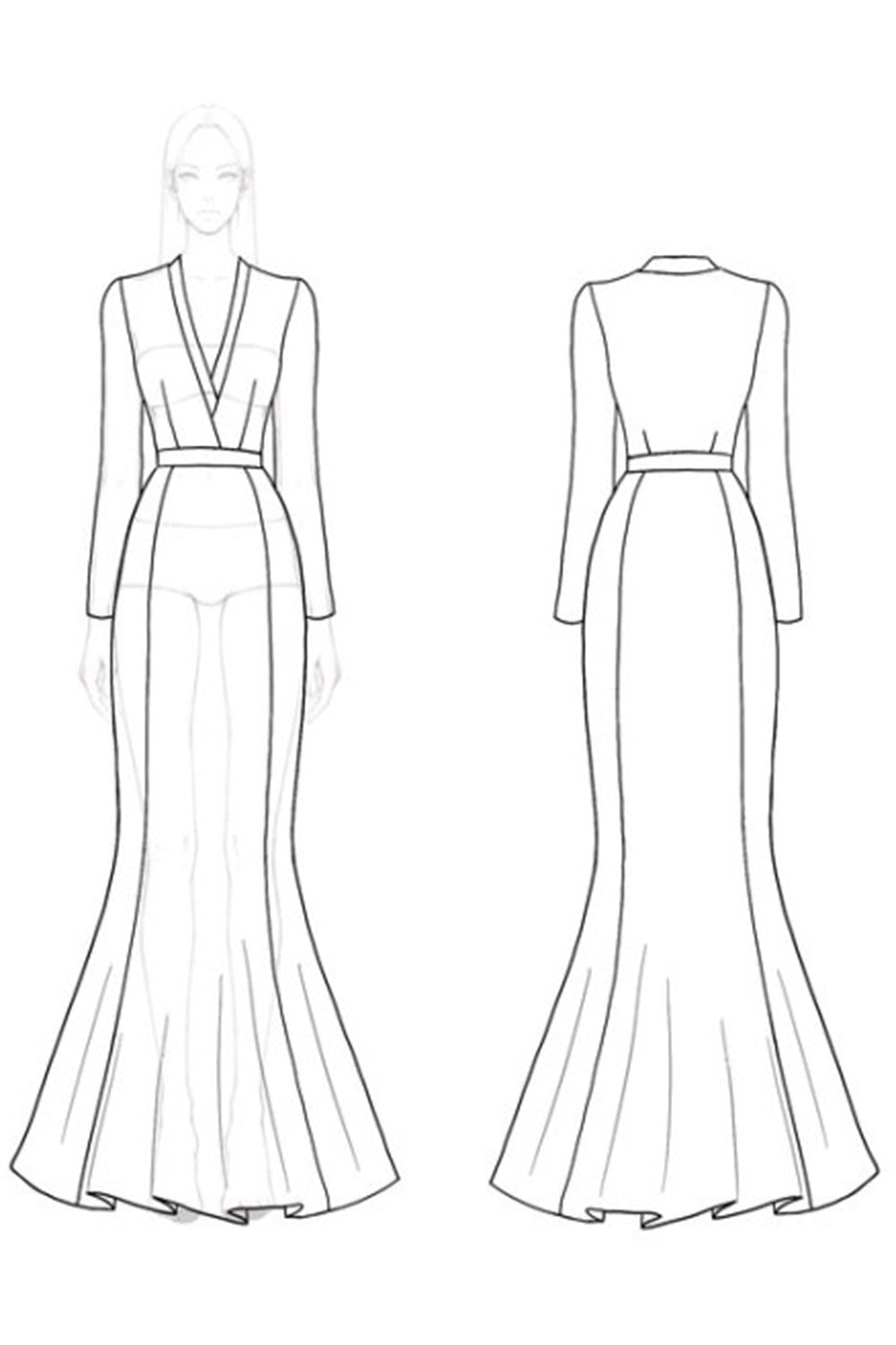 Long Sleeve Black Mermaid V Neck Formal Dress