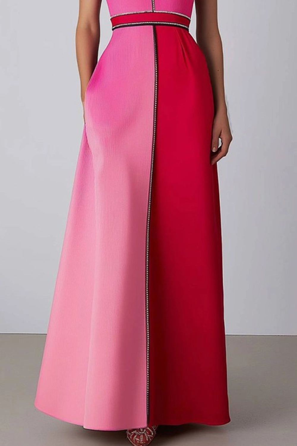 High Neck A Line Satin Sleeveless Pink Formal Dress
