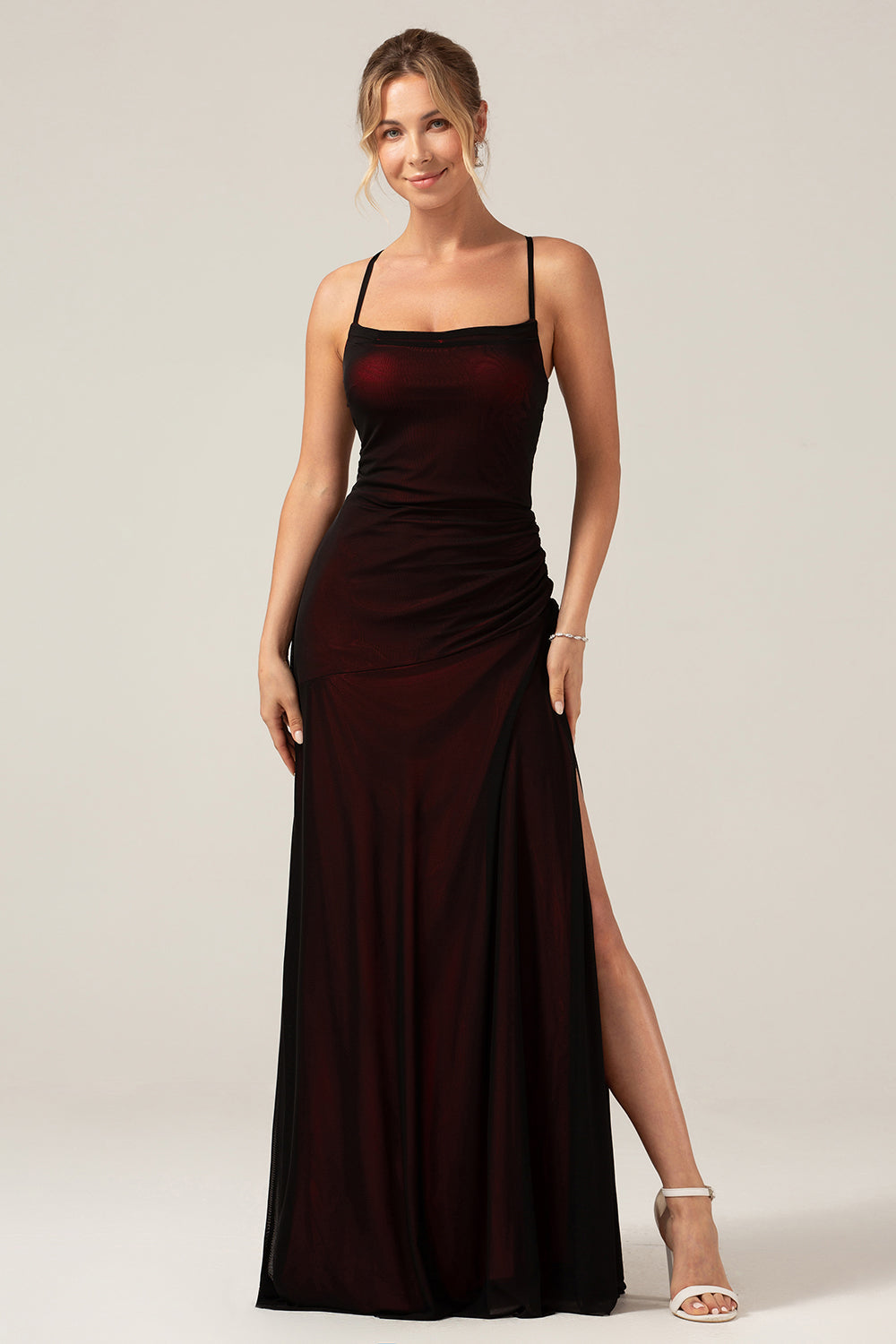 Sheath Black Red Spaghetti Straps Bridesmaid Dress With Elasticity