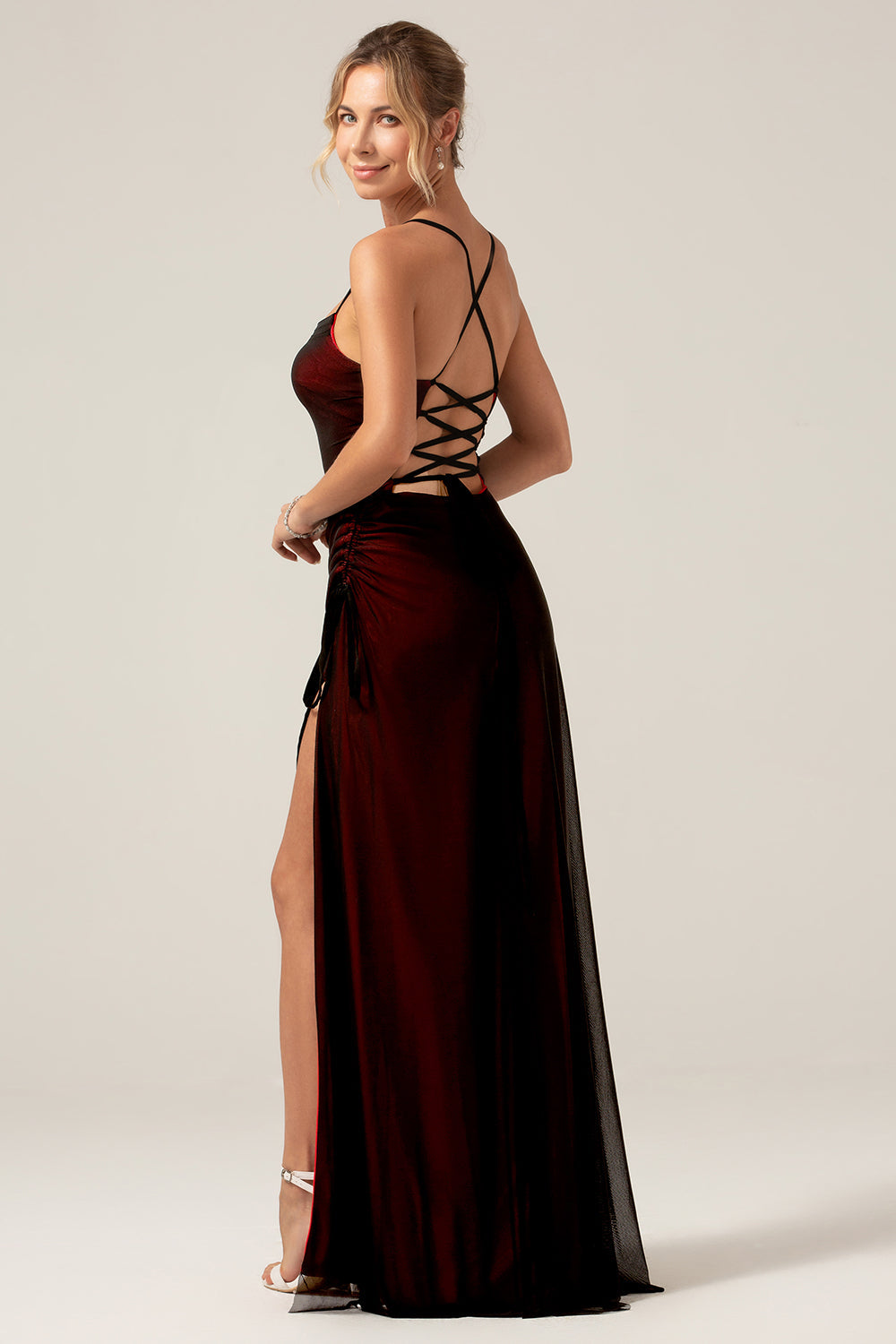 Sheath Black Red Spaghetti Straps Bridesmaid Dress With Elasticity