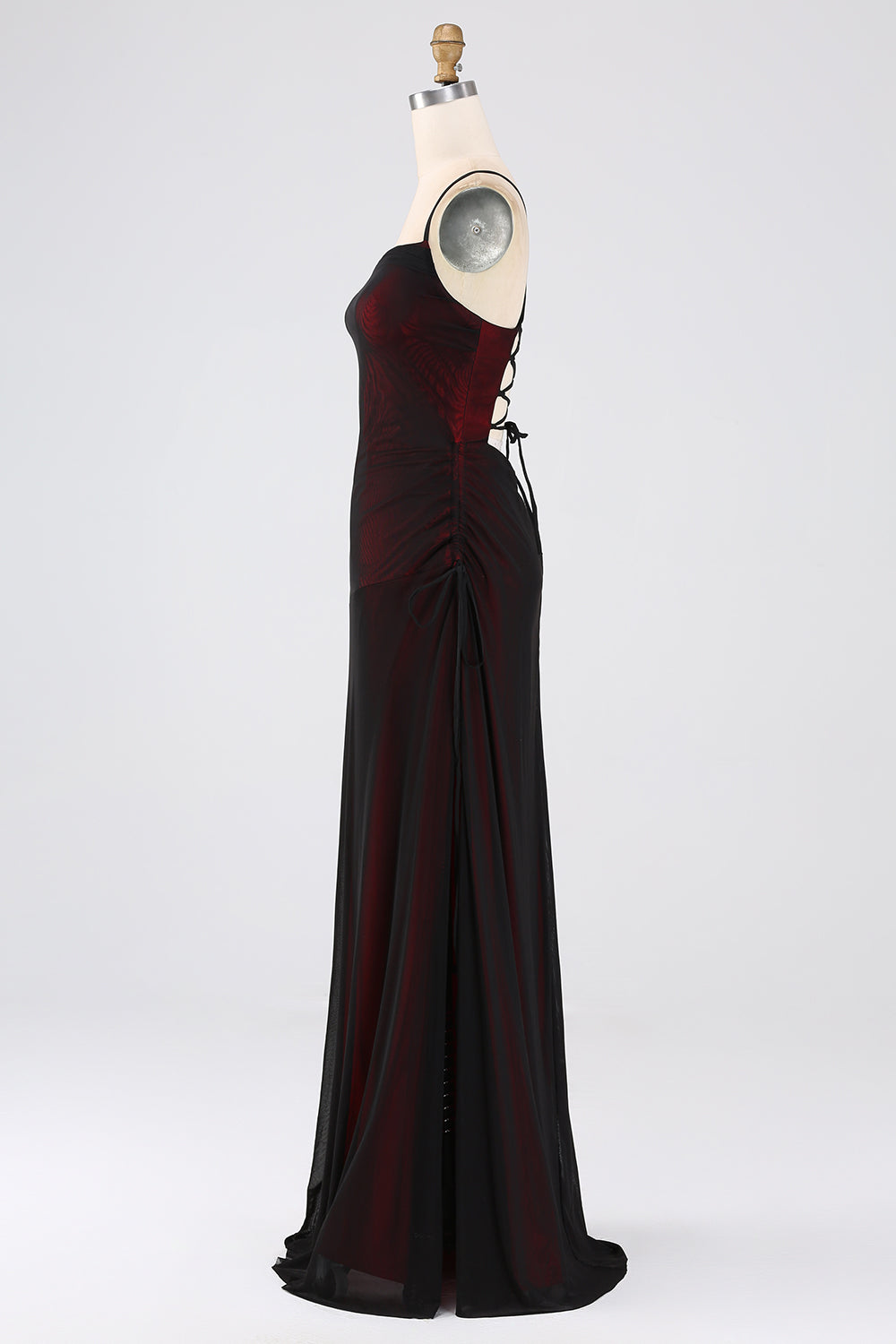 Sheath Black Red Spaghetti Straps Bridesmaid Dress With Elasticity