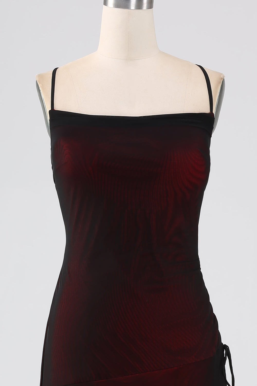 Sheath Black Red Spaghetti Straps Bridesmaid Dress With Elasticity