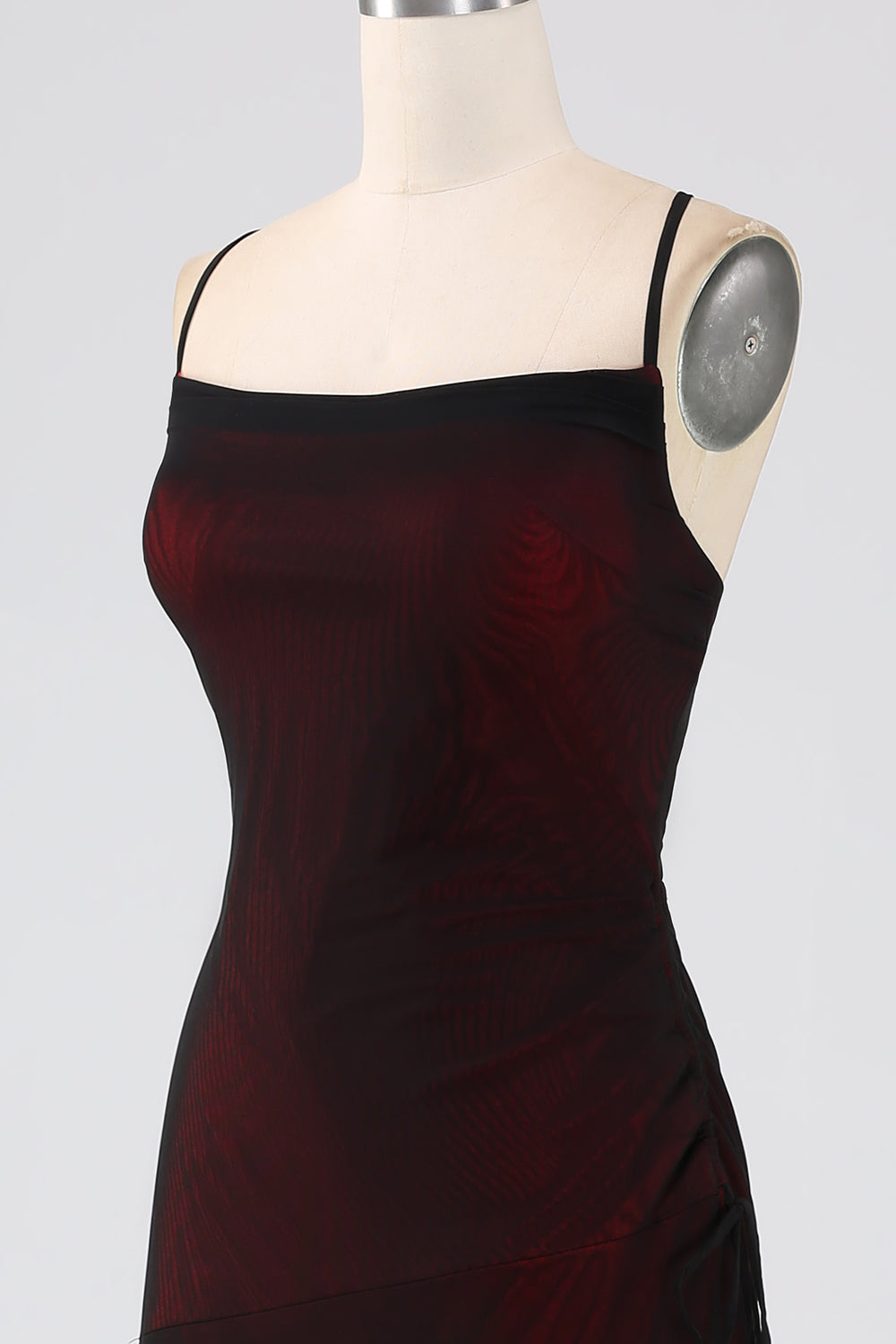 Sheath Black Red Spaghetti Straps Bridesmaid Dress With Elasticity