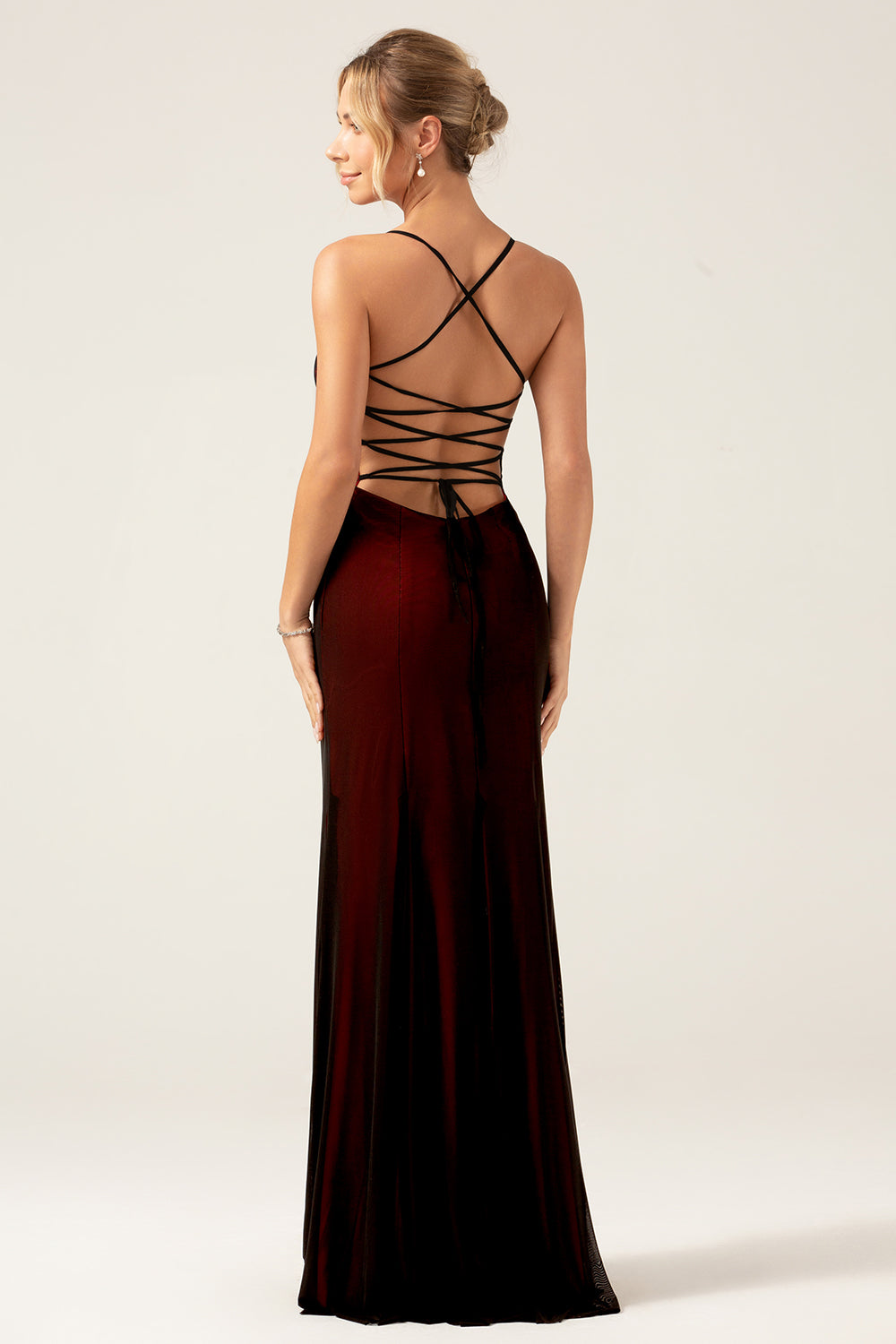 Black Red Spaghetti Straps Formal Dress with Lace up Back