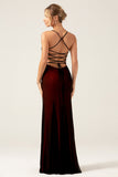 Black Red Spaghetti Straps Formal Dress with Lace up Back