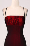 Black Red Spaghetti Straps Formal Dress with Lace up Back